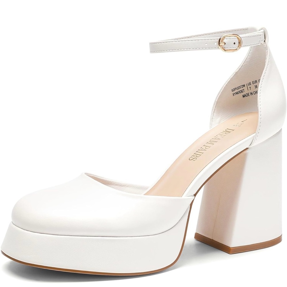 White Platform Block Heels